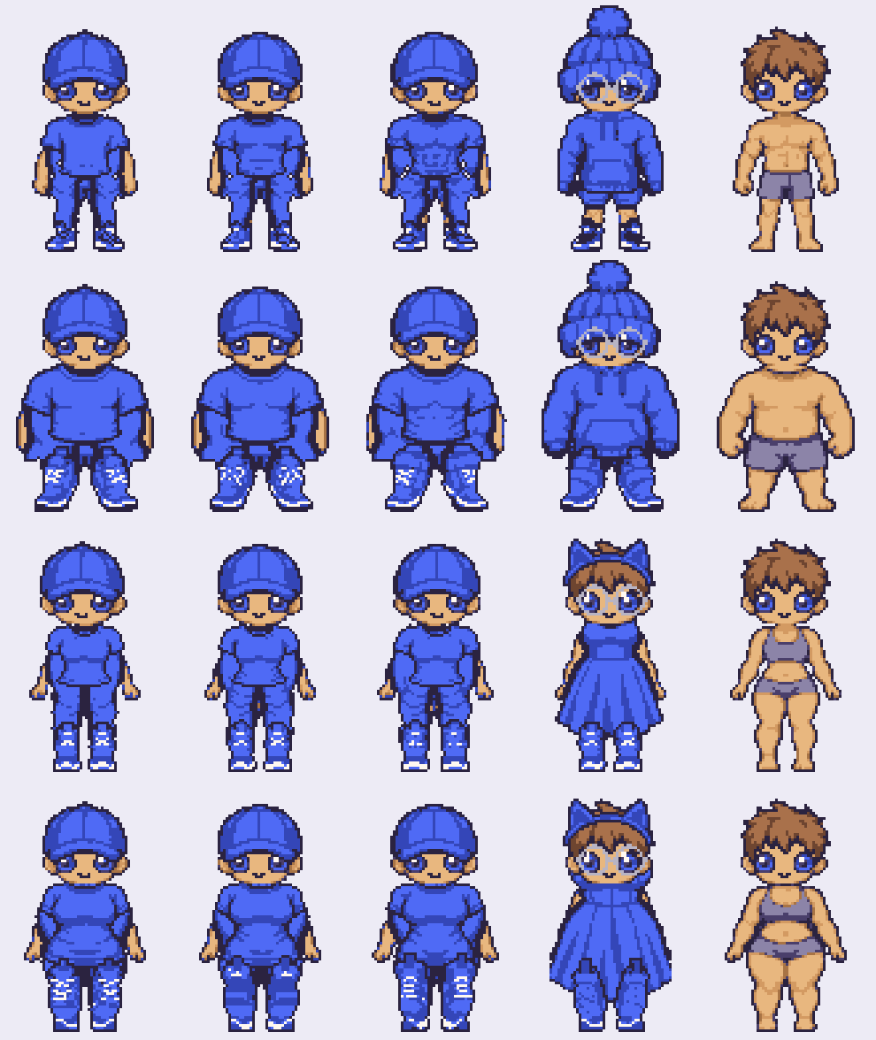 Los cuatro cuerpos con distintos conjuntos de ropa